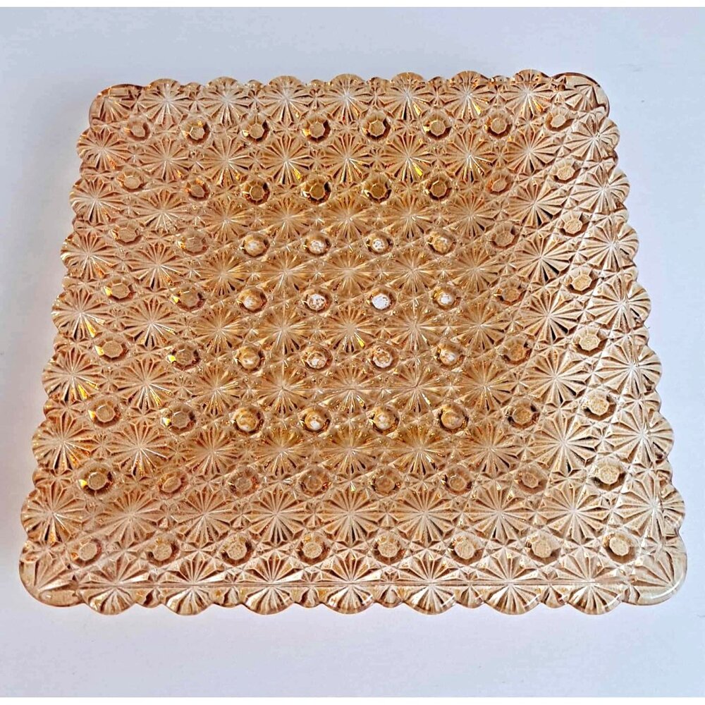 Vintage Orange Depression Glass 7" Square Plate With Daisy & Button Design